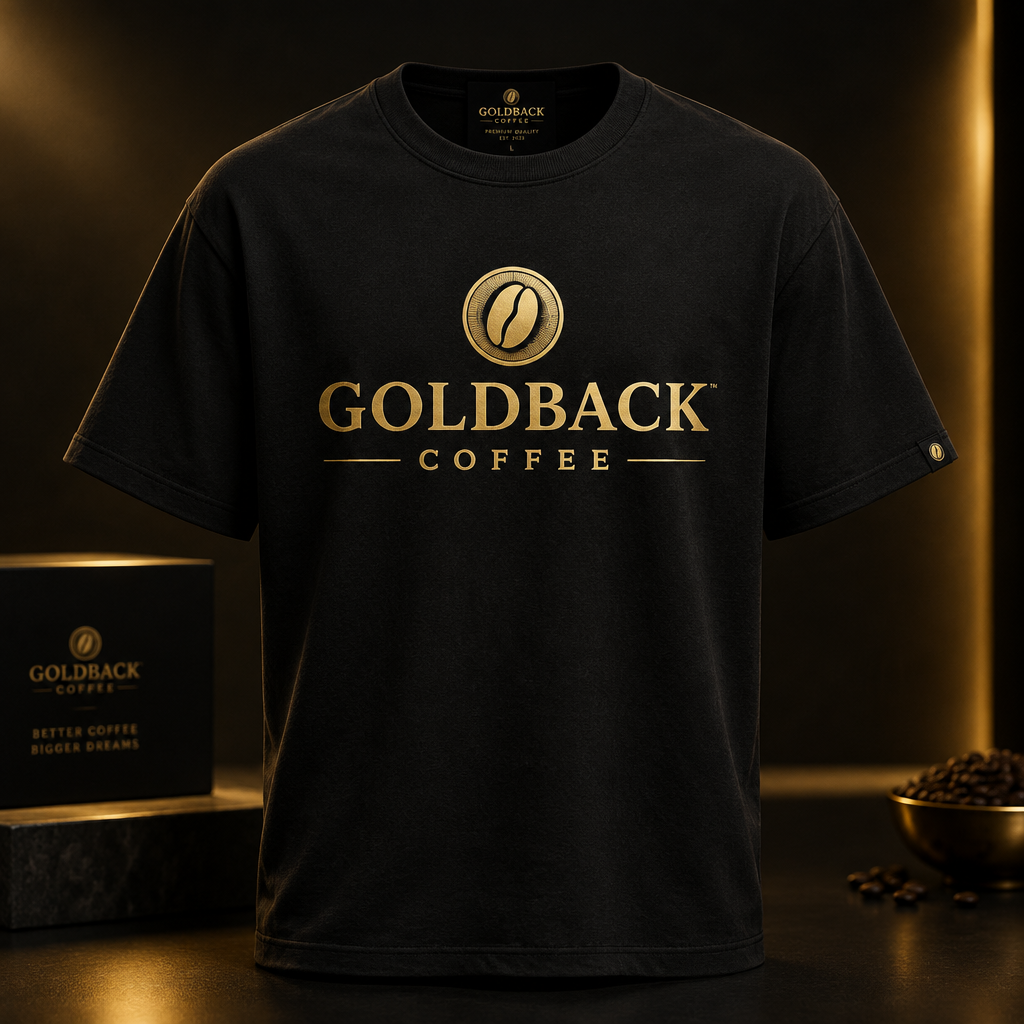 Goldback Coffee T-Shirt - Black with gold logo print